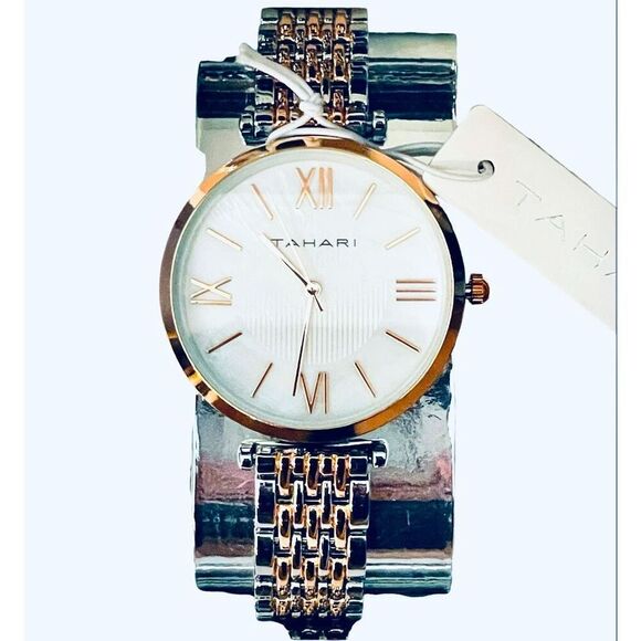 NWT Gorgeous  Tahari Silver Gold Quartz White Dial Stainless Steel Women\'s Watch main image 7